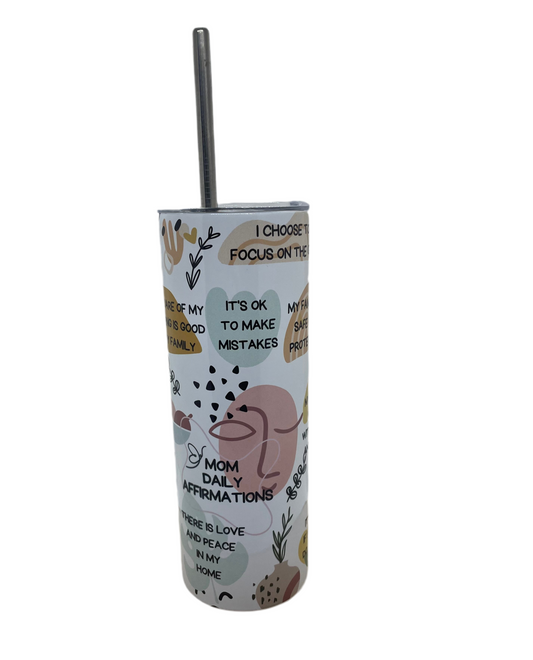 Trinkbecher aus Edelstahl Becher mit Deckel und Trinkhalm ,Tumbler "Mum Daily" Tägliche Affirmationen