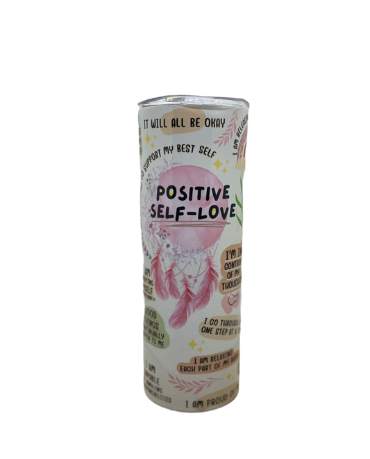Trinkbecher, Edelstahl Becher mit Deckel und Trinkhalm, Tumbler Positive Selflove,Tägliche Affirmationen